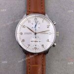 Swiss Replica IWC Portuguese 7750 Movement Silver Face Brown Leather Watch SS Case